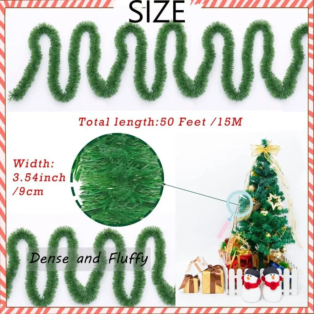 50 Feet Elegant Green Tinsel Garland - Perfect for Christmas and Weddings